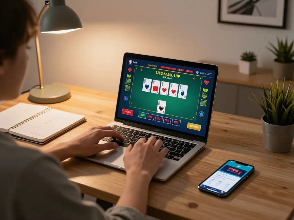 Player engaging with F168 casino app on laptop for online blackjack strategy.