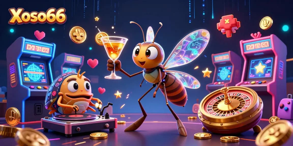 Xoso66 brings gaming excitement to life with 3D cartoon characters in a vibrant casino scene.