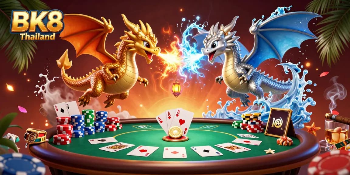 Engage with BK8 Thailand's vibrant casino experience featuring dragons and poker elements.