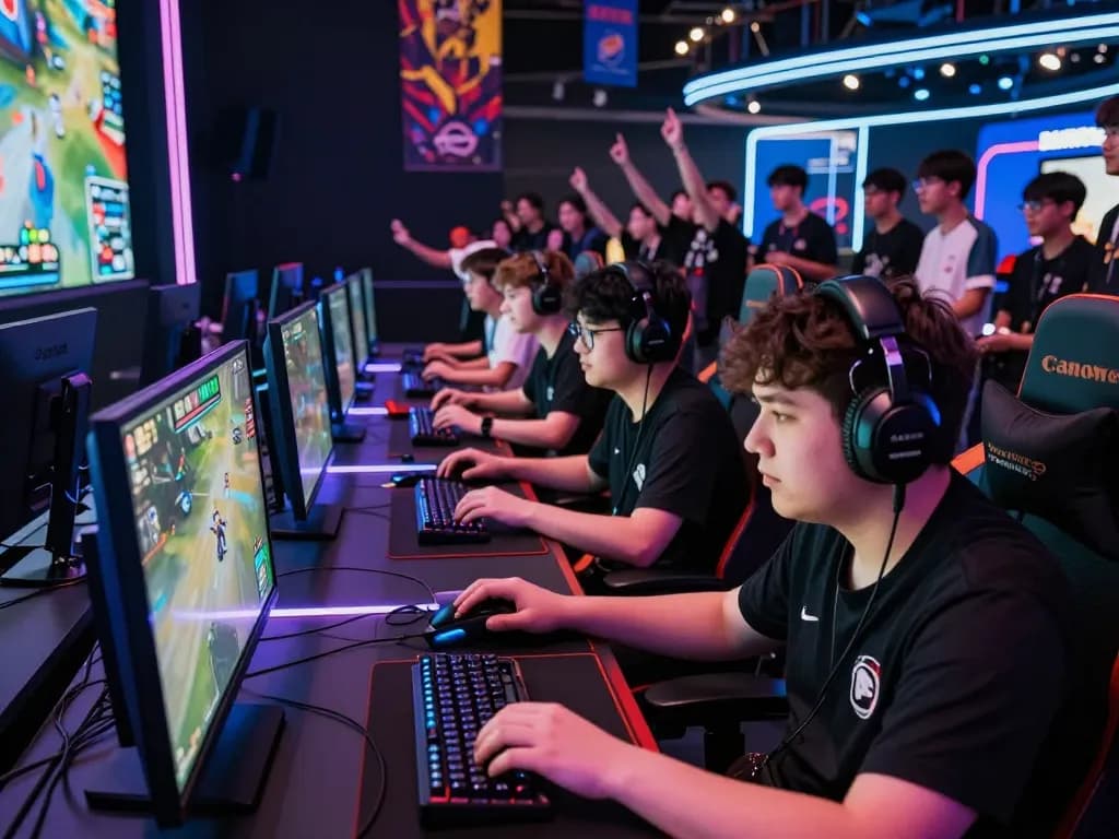 High-energy esports competition featuring man88 gamers strategizing in a vibrant venue.