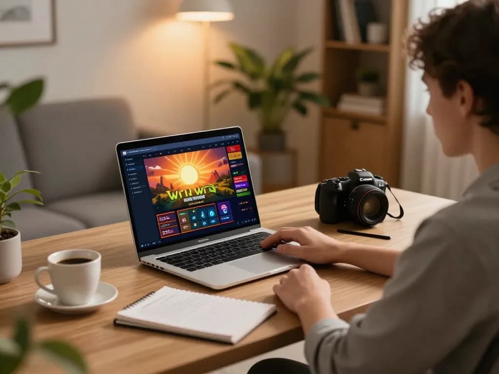 Engaging with the sun win gaming platform in a cozy, stylish home office for optimal online betting.