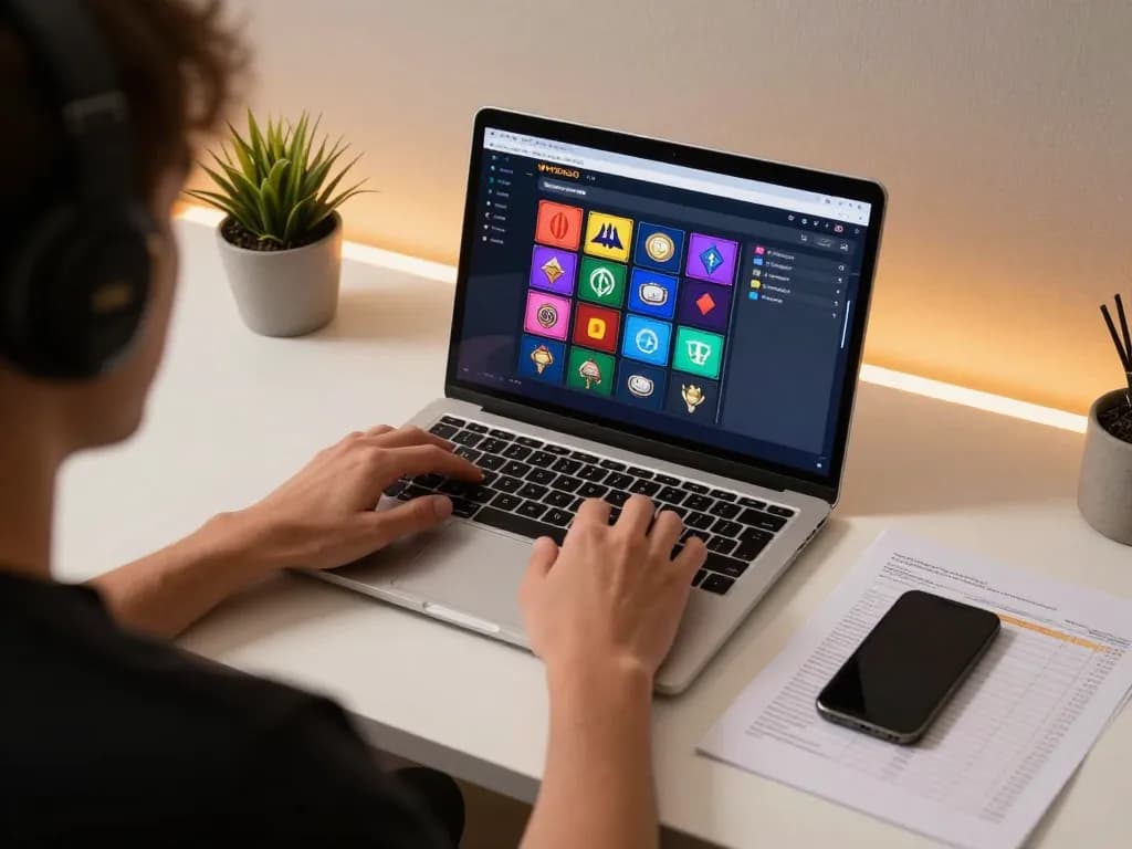 Engaging scene of online gambling with Winbox H5 interface displayed on laptop amidst a well-organized gaming setup, reflecting responsible betting habits.
