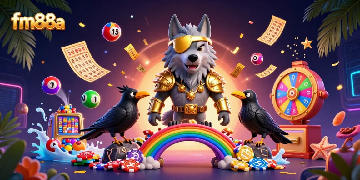 Spin and win big with fm88a in this vibrant online casino scene featuring colorful lottery elements.