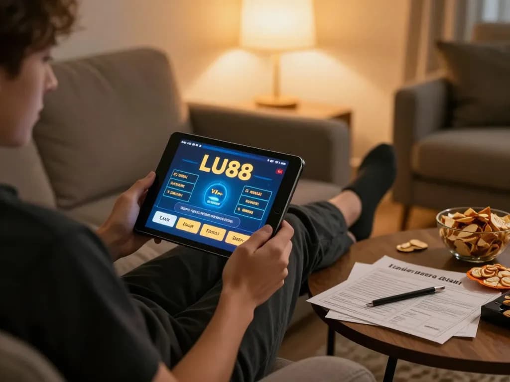 Player enjoying online betting on LU88 from a cozy home setup.