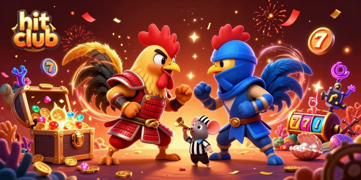 Experience the thrill at hit club with fighting roosters, jackpot symbols, and dynamic casino elements.