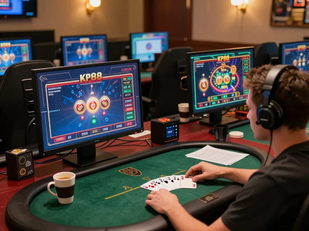 KP 88 online player celebrating a win while strategizing for casino games.