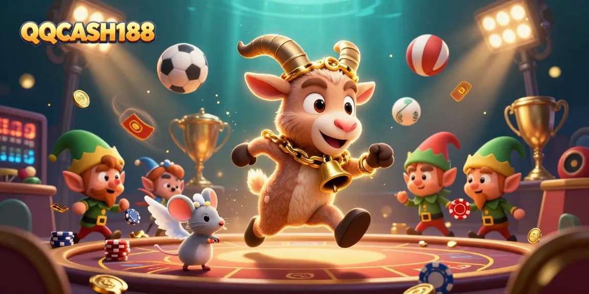 Experience the thrilling excitement of QQCASH188 with dynamic sports betting elements in an engaging casino scene.