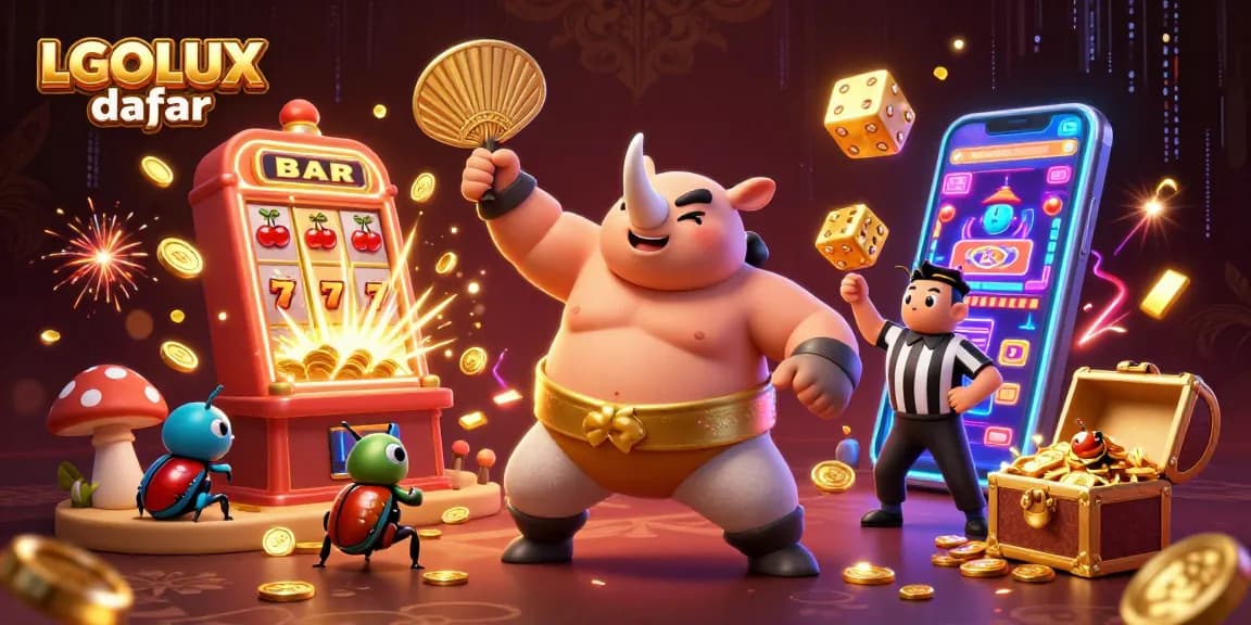 Experience the excitement of LGOLUX daftar with a vibrant scene of a beetle champion in action amidst thrilling casino elements.