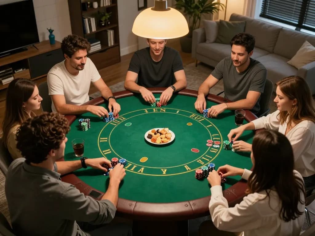 Join the action as players engage in strategic decisions for PP9Win Register during a lively home poker night.