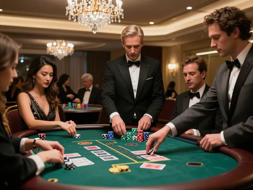 Experience nk88 đăng nhập with excitement at a blackjack table, players engaged in thrilling gameplay.