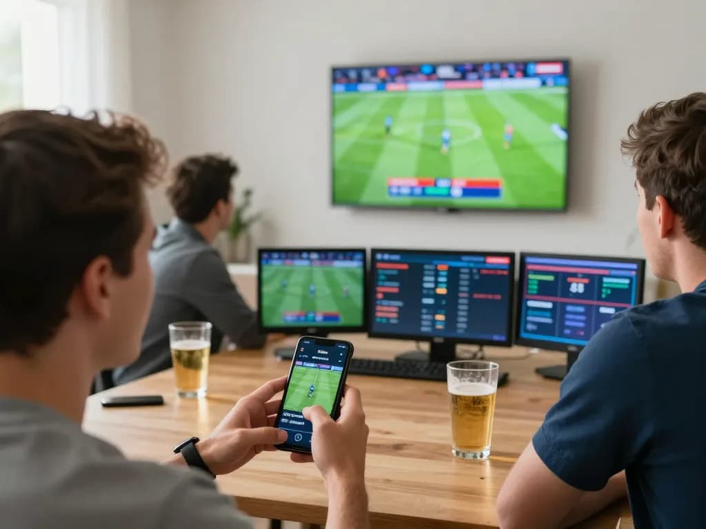 Engaging sports betting scene featuring Okwintv, a person placing bets using a smartphone during a live football match.