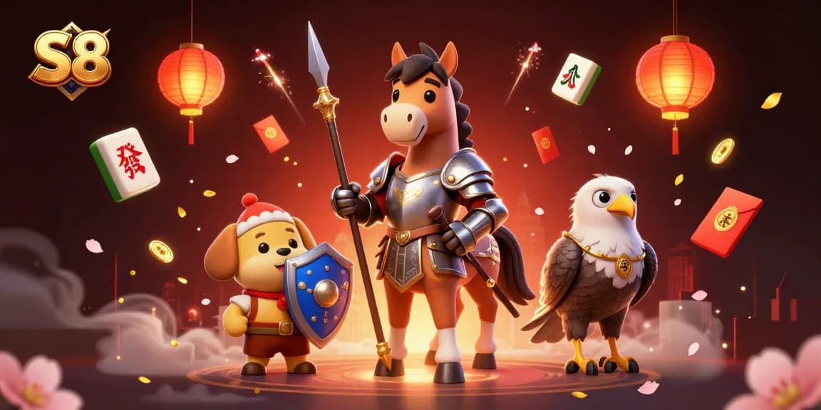 Experience thrilling action with S8 as the knight and puppy conquer the casino battle, surrounded by fortune.
