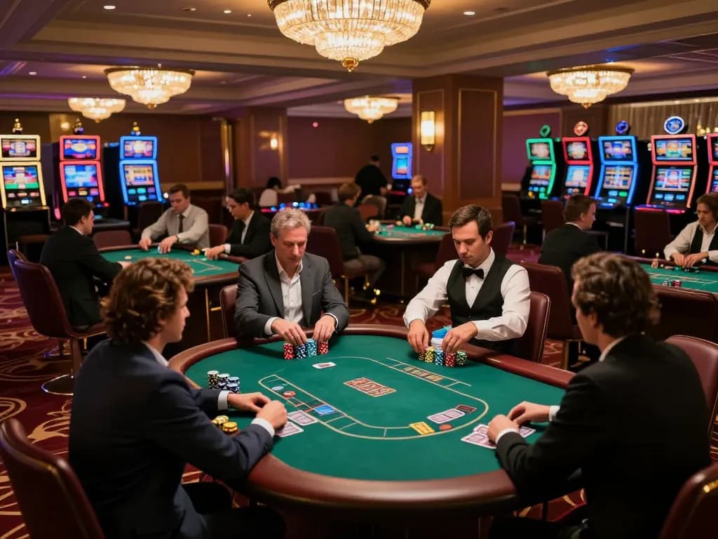 Gioco entusiasmante nei migliori siti scommesse non aams, che mostrano un vivace pavimento del casinò e tavoli attivi
