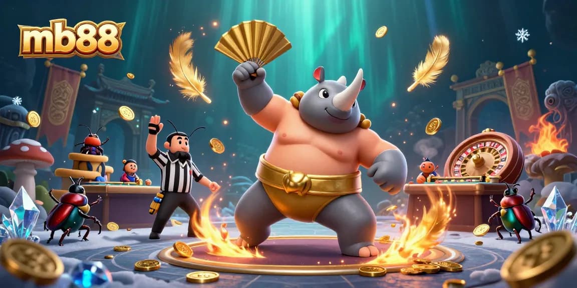 Win big with mb88 in this lively casino scene featuring unique characters in action.