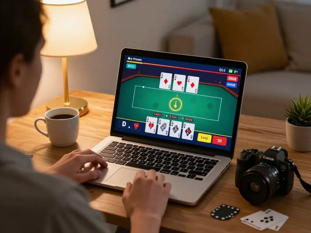 Kong 88 blackjack gameplay in cozy home setup, highlighting strategic online gaming experience.