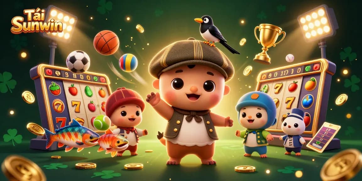 Tải Sunwin offers a vibrant 3D casino illustration showcasing betting action with dynamic characters and elements.