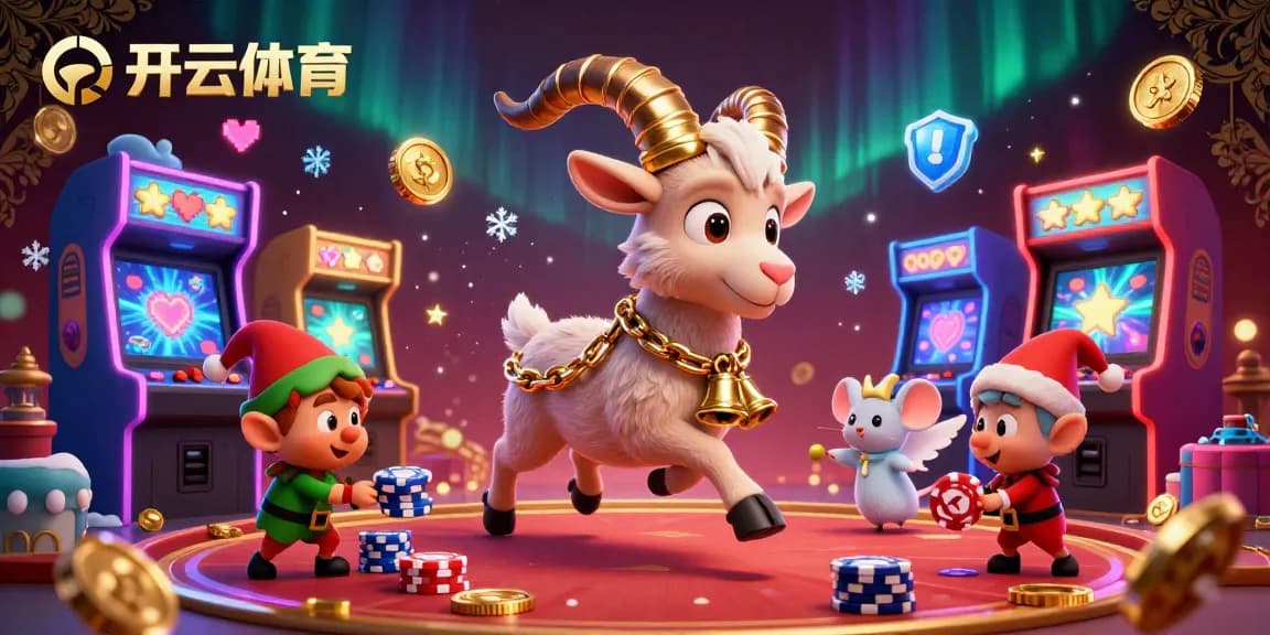 Engaging scene of 开云体育 with animated Krampus goat running a holiday-casino, showcasing gambling fun and excitement.