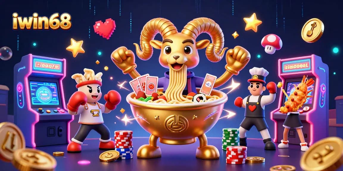 Join the fun at iwin68; a vibrant casino scene featuring whimsical characters and dynamic gaming elements.