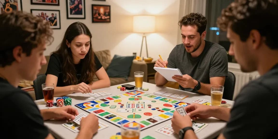 Improve your rummy win rate with friends in a fun game night scene.
