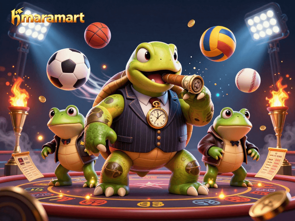Experience thrilling action at hmaramart with a lively casino scene featuring mascots, sports, and dynamic betting.