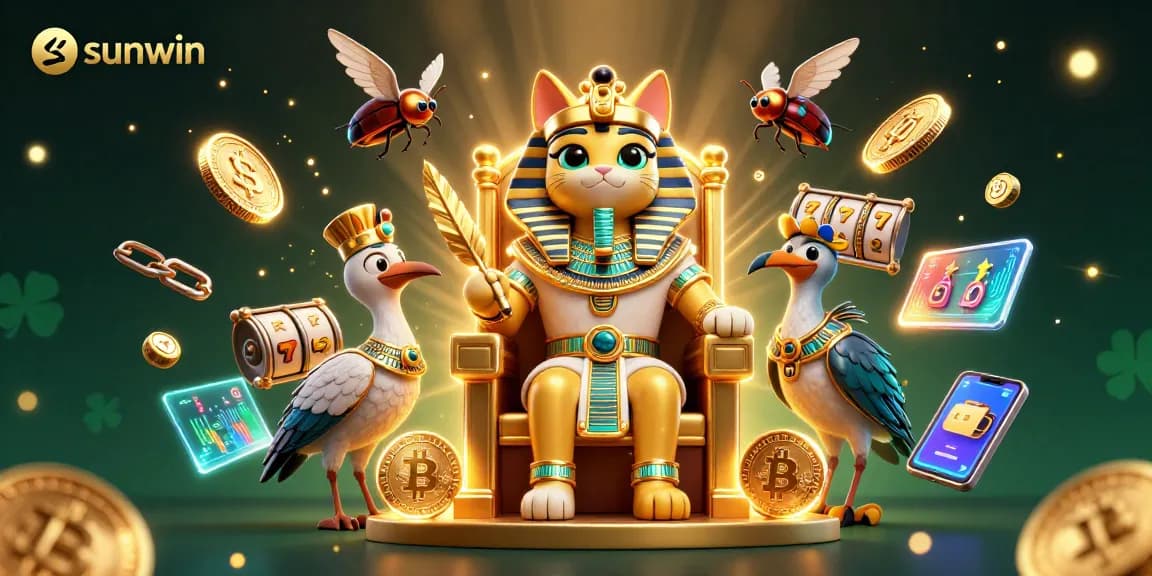 Engage in thrilling gameplay at sunwin casino, showcased with Egyptian-themed characters and vibrant elements.