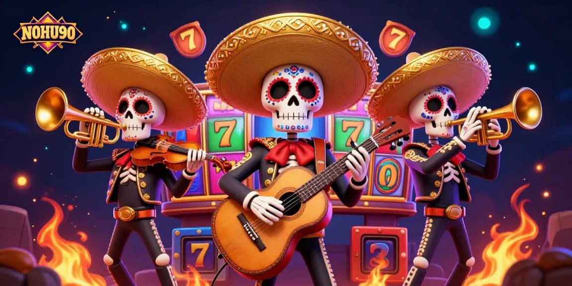 Experience thrilling slots and jackpots with NOHU90 in this vibrant 3D casino illustration.