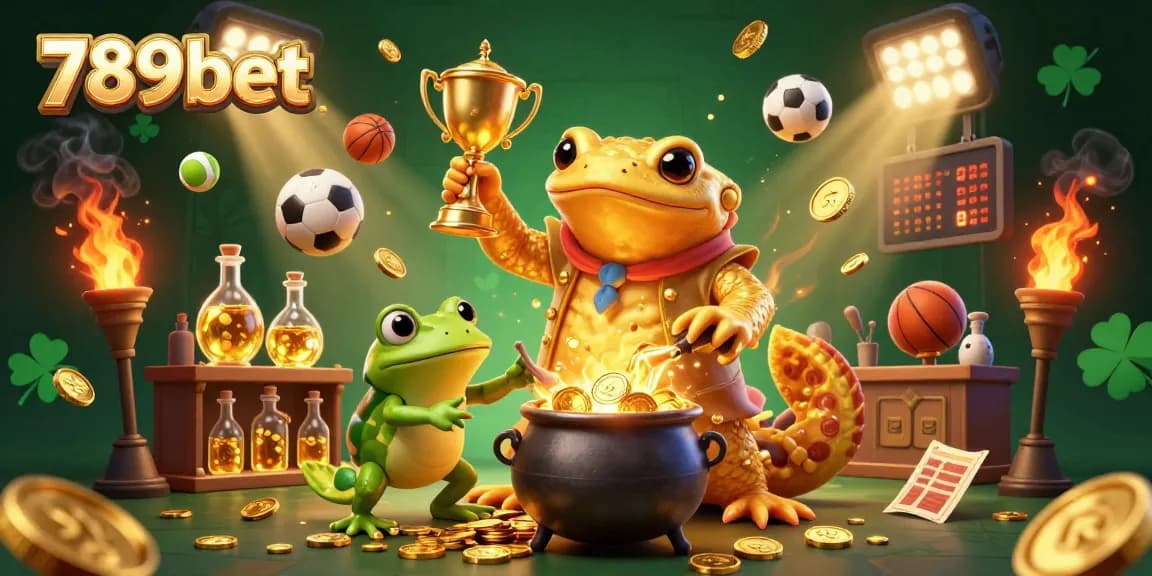 Engage with 789bet in this vibrant scene of a golden salamander alchemist creating riches, showcasing lively sports elements.