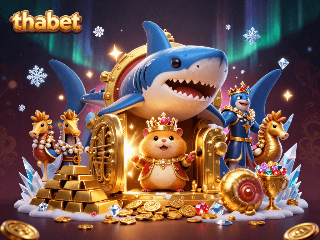 Engage with the vibrant thabet universe featuring a majestic golden hamster king in a treasure-filled throne.