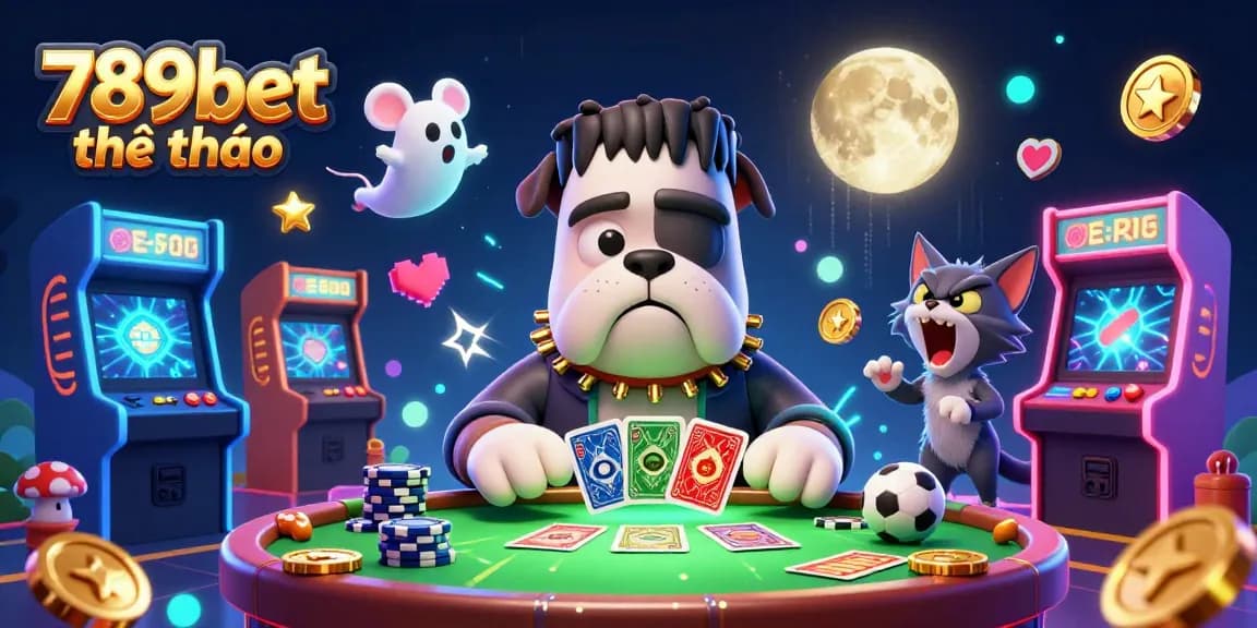 Experience the thrill of 789bet thể thao with a playful gaming scene featuring unique characters at a spooky table.
