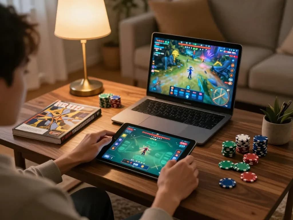 Engaging gameplay on Rikvip app from a cozy home gaming setup with strategy elements.