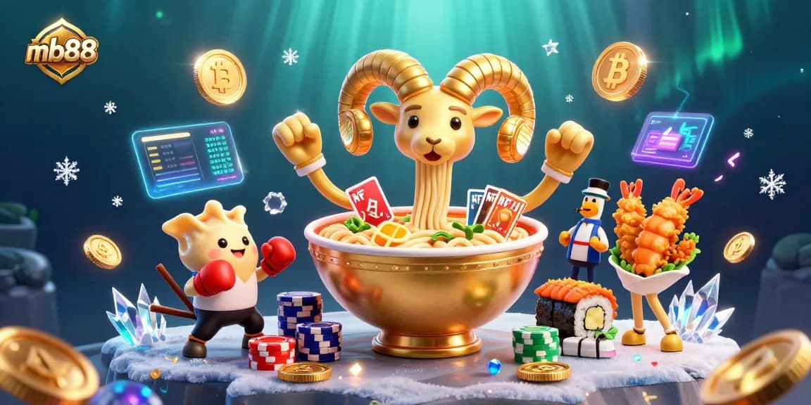 mb88 trải nghiệm game casino với bát mì vàng khổng lồ và các nhân vật hoạt hình thú vị.