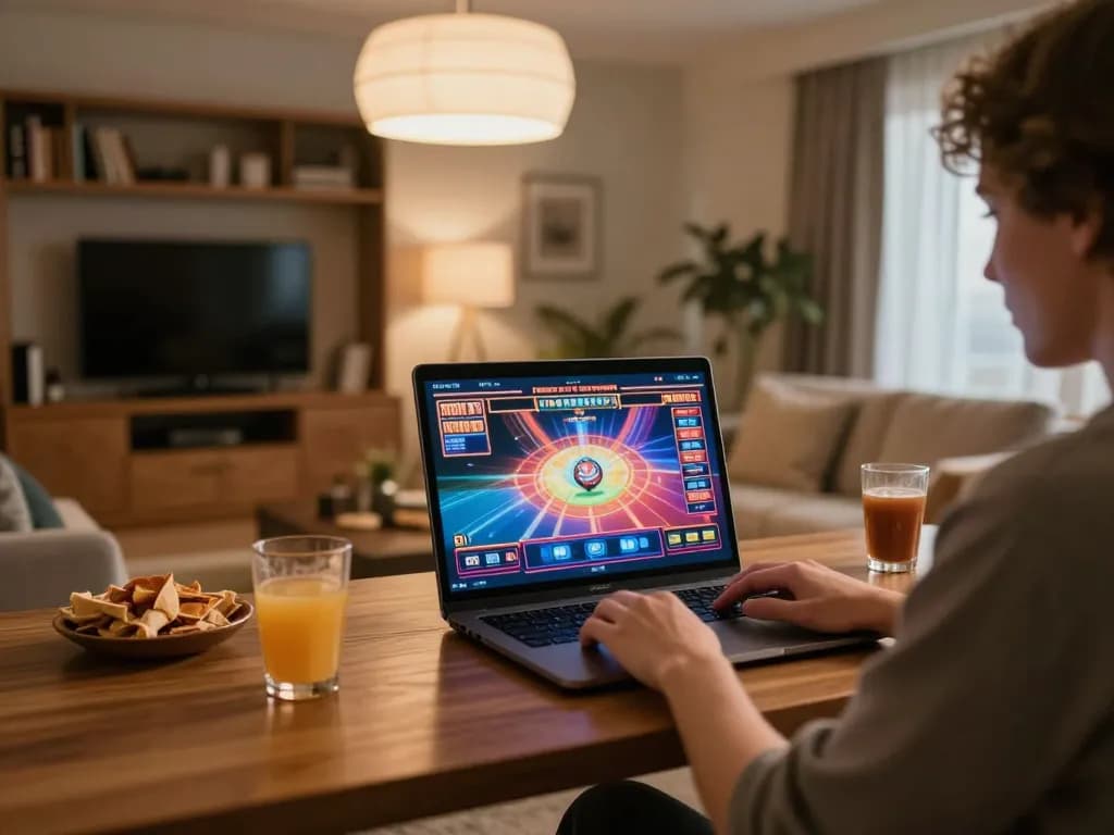 Engaging in online slots at home with 78WIN showcasing a comfortable gaming atmosphere