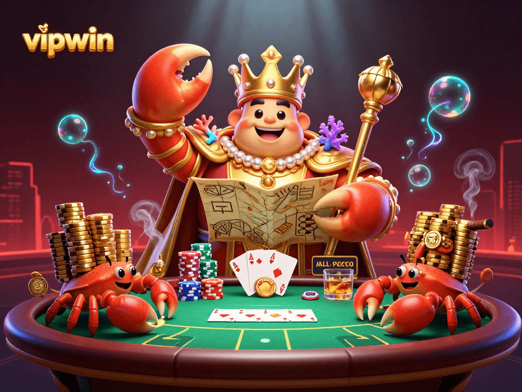 Engage with vipwin through thrilling poker actions amid a vibrant 3D casino underwater scene.