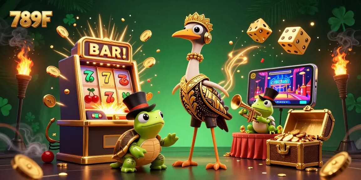 Experience the excitement of 789F with a stunning 3D casino scene bursting with jackpots and vibrant casino elements.