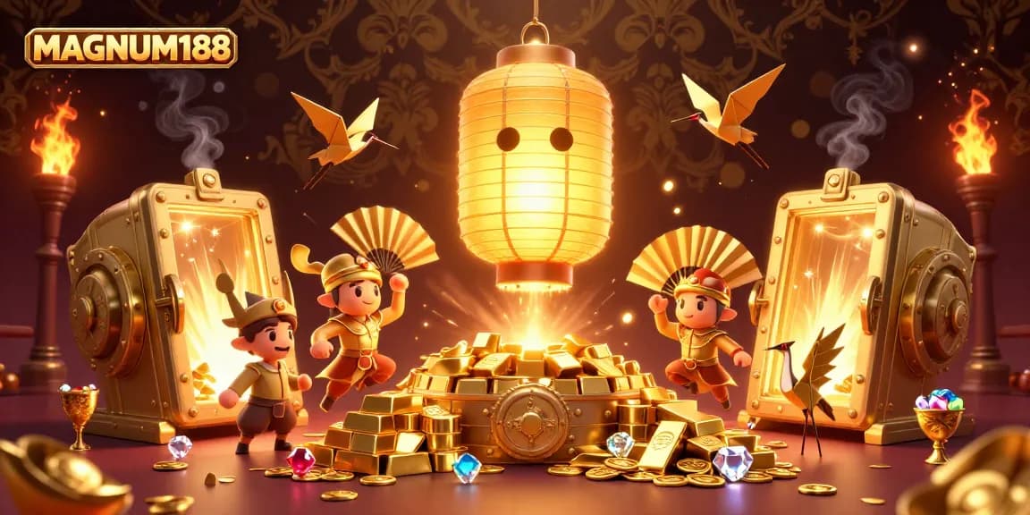 Experience the vibrant luck and excitement of MAGNUM188 with golden treasures and lucky spirits at the casino.