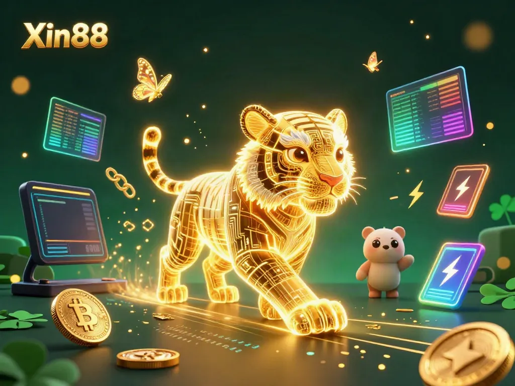 Experience the dynamic world of Xin88 through a vibrant 3D casino scene with a light energy tiger.