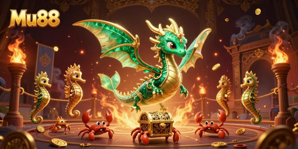 Engage with Mu88's captivating fantasy casino scene featuring treasure and excitement.