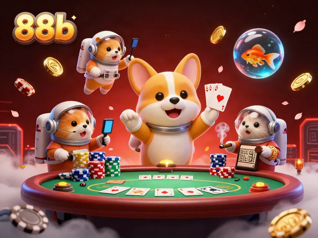 Engage in thrilling casino action with 88b in a vibrant space station scene featuring unique characters.