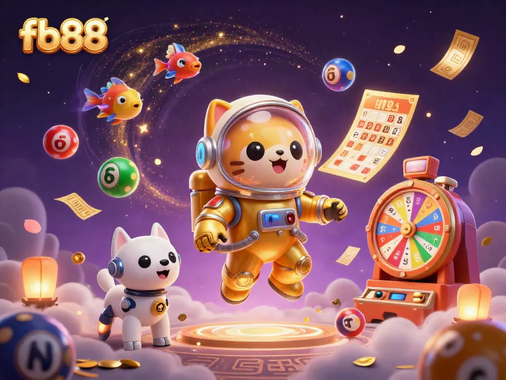 Experience the thrill of fb88 as the astronaut cat and robot dog encounter exciting gaming elements in zero gravity.