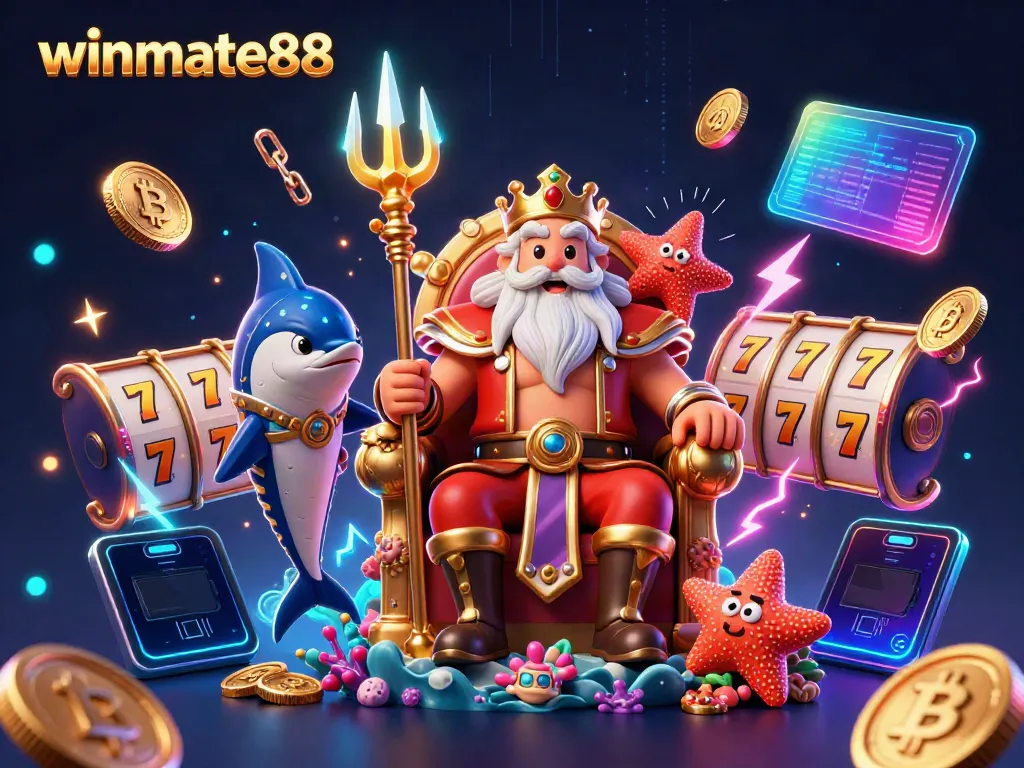 Experience the thrills of winmate88 in this vibrant casino world featuring Neptune and dynamic game elements.