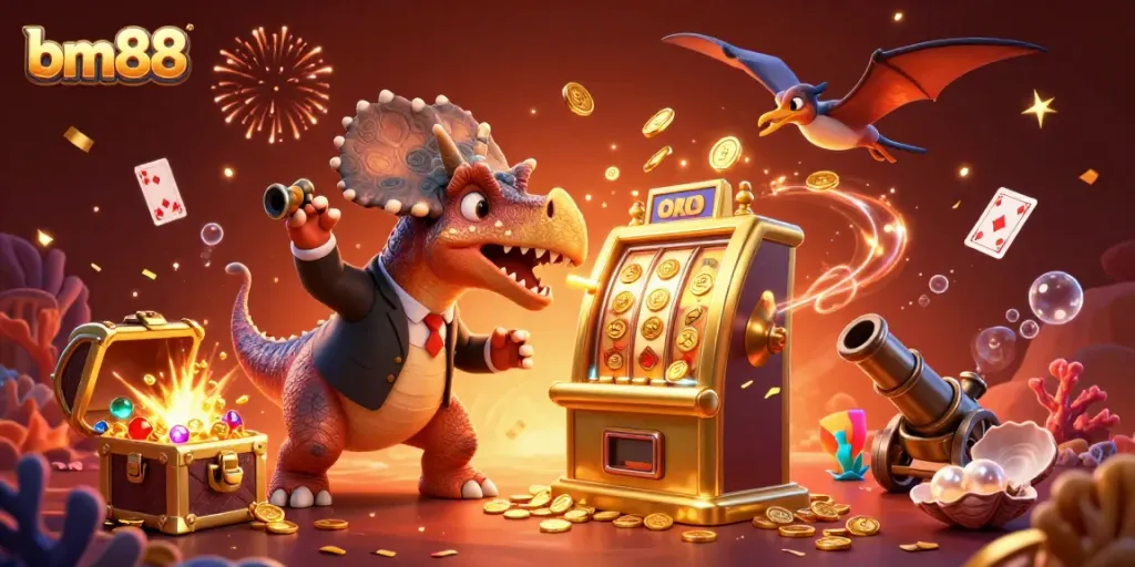 Experience bm88's thrilling jackpot moment with dynamic characters and vibrant casino elements.