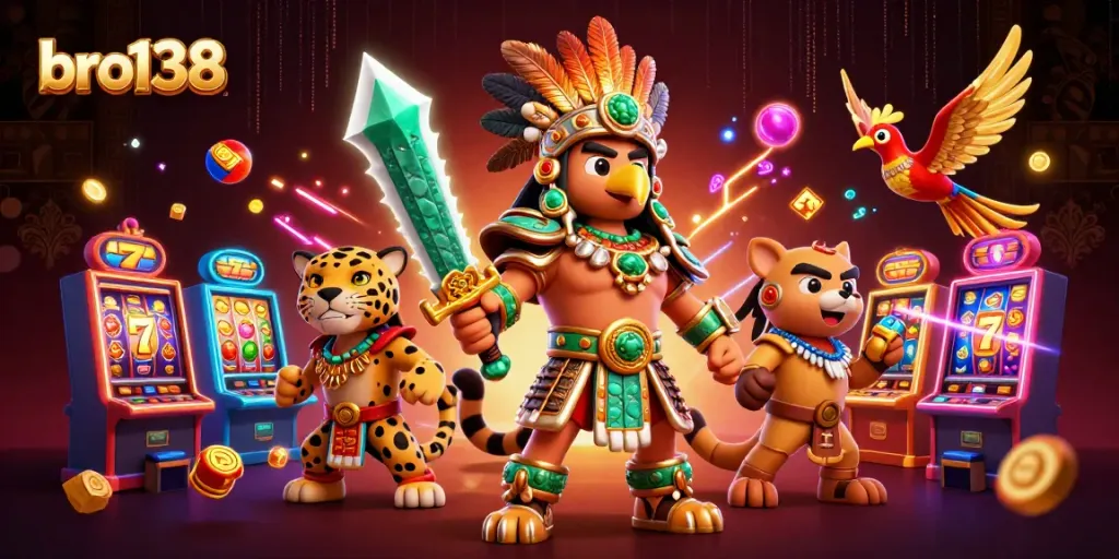 Spin the reels of fun at bro138 with vibrant Aztec warriors and thrilling slot machines.