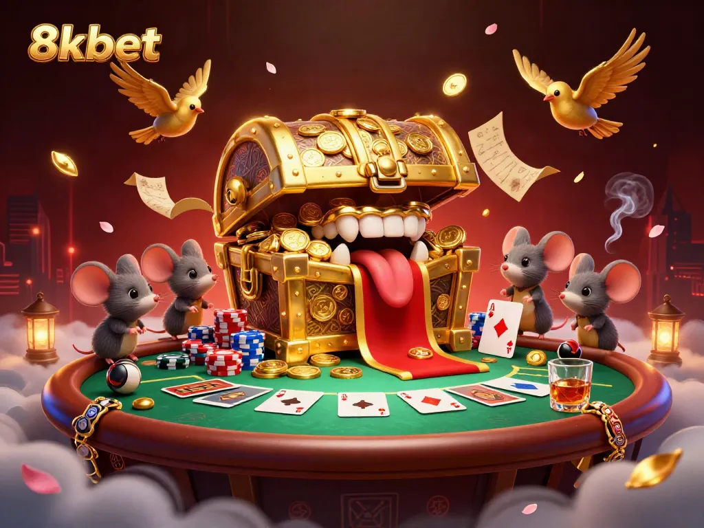 Play 8xbet for winning strategies in a vibrant casino treasure scene with adventure elements.