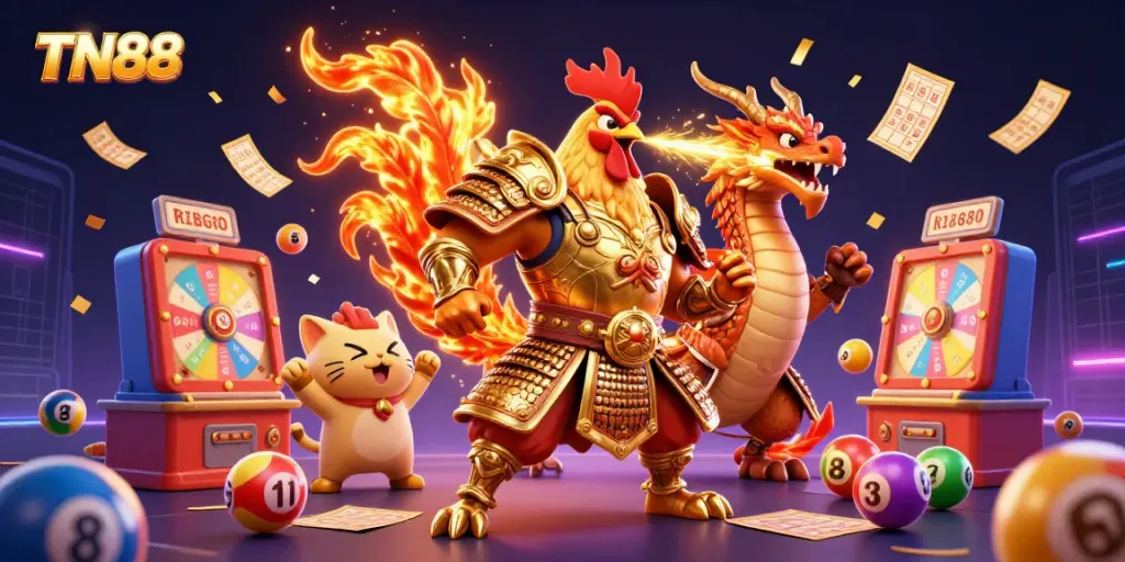 Experience thrilling gameplay with TN88's dynamic casino scene featuring vibrant elements.