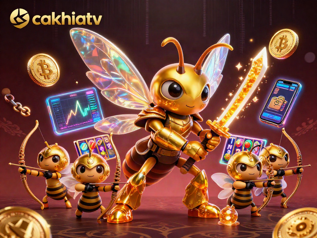 Engage in thrilling gameplay with cakhiatv's vibrant slot reels and 3D crypto elements shining bright