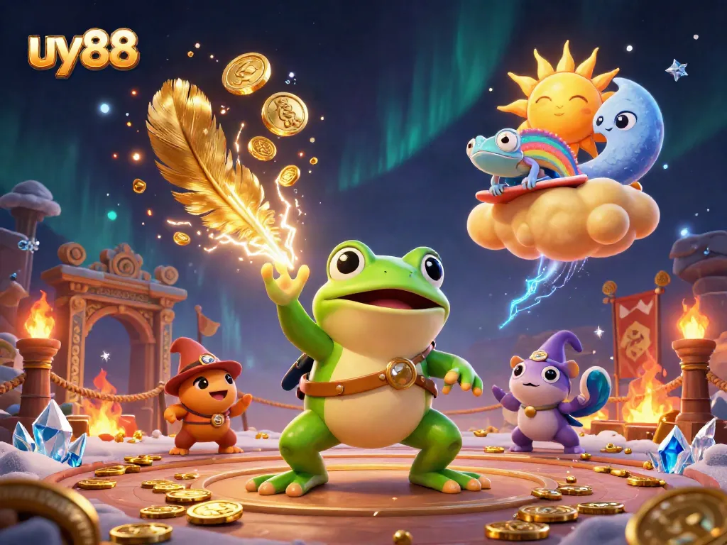 Explore thrilling wins at uy88, where golden coins soar in this vibrant casino scene.