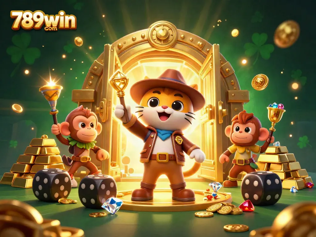 Experience the thrill of gaming at 789win com with an explorer cat and dynamic treasures.