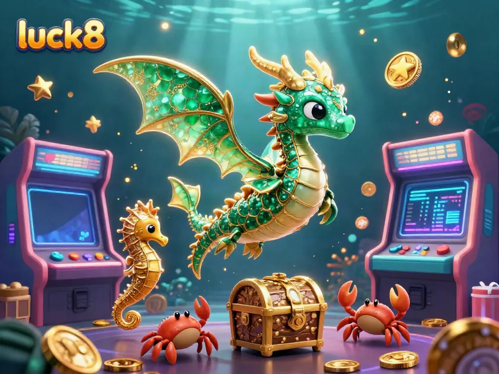 Experience the luck8 casino adventure with vibrant sea creatures and arcade elements.