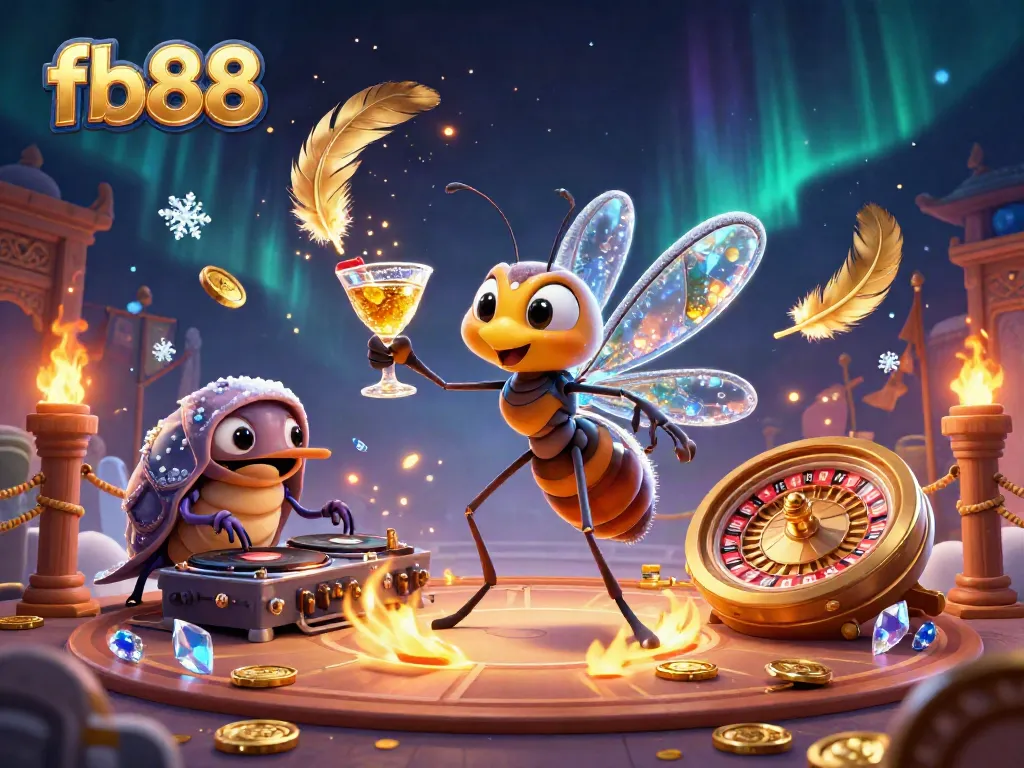 Experience the thrill of fb88 online gaming with a dynamic casino-themed 3D illustration featuring unique characters and elements.