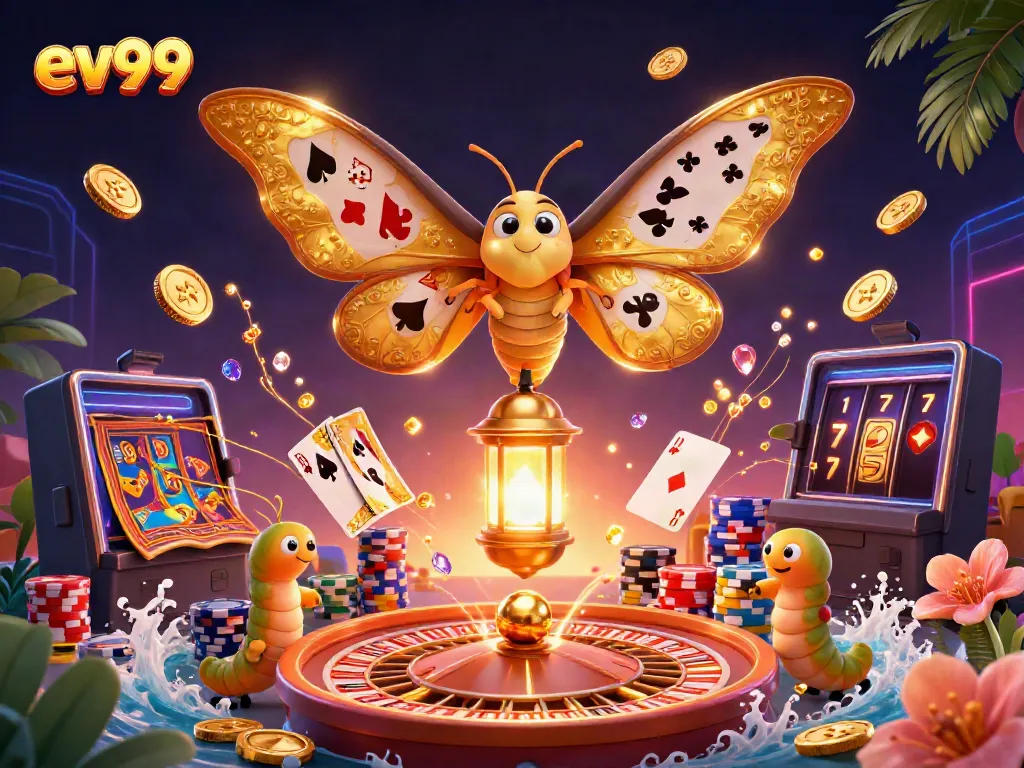 Experience thrilling gameplay with ev99, featuring a dazzling casino scene filled with vibrant characters and golden rewards.